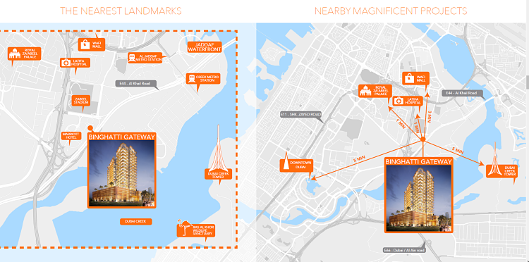 Binghatti Gateway - Location Map Binghatti Gateway in Al Jaddaf | Binghatti Developers