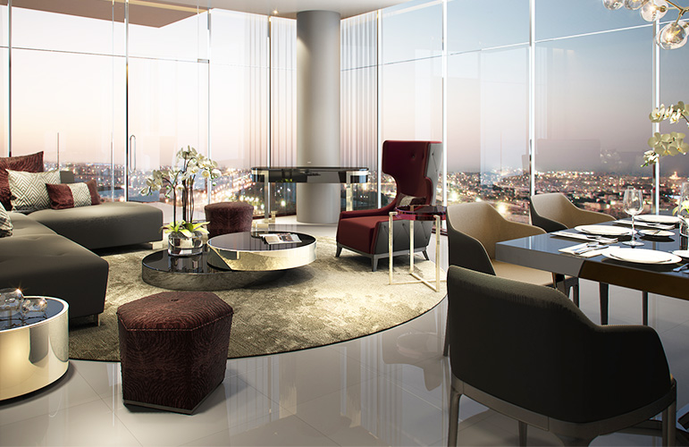 Aykon Towers - Lavish Living Room and Dining Area