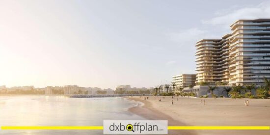 The Astera Location: Scenic view of The Astera at Al Marjan Island, surrounded by pristine beaches and azure waters, showcasing its prime coastal setting.
