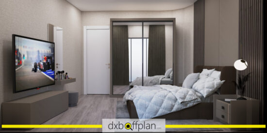Elegant bedroom in CC Towers Apartments featuring stylish decor and ample natural light.