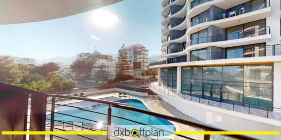 Private balcony view from CC Towers Apartments overlooking Kyrenia.