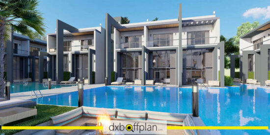 La Joya Residences' pool area with comfortable seating and shaded cabanas.