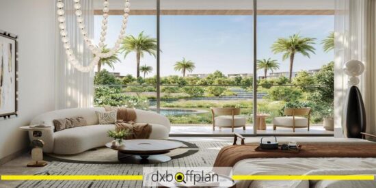 قصور لافيتا في مجتمع الواحة: تصميم داخلي حديث لغرفة المعيشة مع مفروشات أنيقة