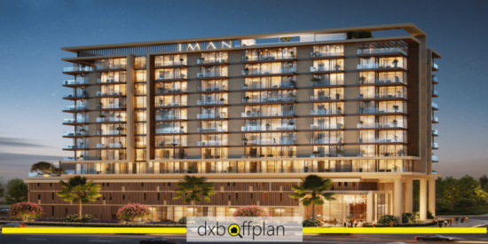 Exterior view of The Grove by Iman - Modern residential buildings surrounded by lush landscaping at Dubai Hills Estate.