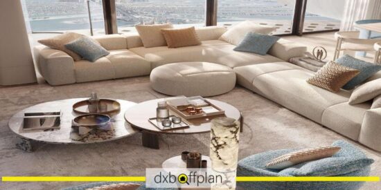 The Alba Residences contemporary living room with ocean views.