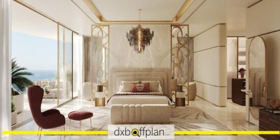 Elie Saab Apartments - Bedroom: Stylish bedroom with plush bedding and ambient lighting. 