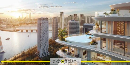 Elie Saab Apartments - Island Setting: Picturesque setting of Elie Saab Apartments on Reem Island, surrounded by lush greenery and blue waters.
