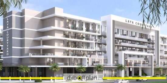 Laya Courtyard situated in the heart of Dubai Studio City, surrounded by modern developments.