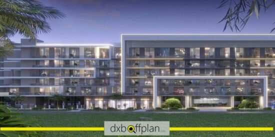Modern facade with vibrant landscaping under a clear sky.