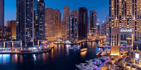 Marina Cove Apartments: Scenic view of Dubai Marina from the waterfront.