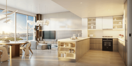 Rivage at Al Reem Island contemporary kitchen with sleek design and premium finishes. 