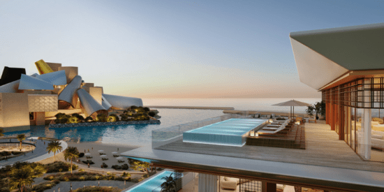 Swimming pool at Nobu Residences – luxurious pool overlooking the ocean.