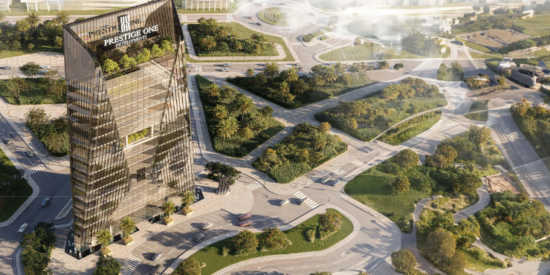 Panoramic city views from office spaces at The One at Barsha Heights. 