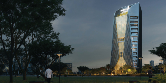 Panoramic city views from office spaces at The One at Barsha Heights. 