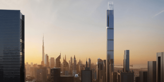 Burj Azizi at Sheikh Zayed Road, Dubai. A luxury skyscraper with apartments, a 7-star hotel, and observation deck.