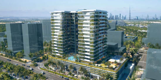19-storey residential tower in Majan, Dubai offering premium apartments.