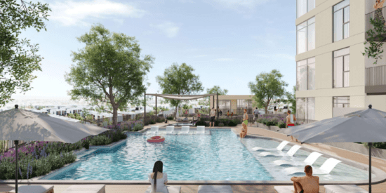 Swimming pool at Dubai South Beachfront Gates for adults and kids.