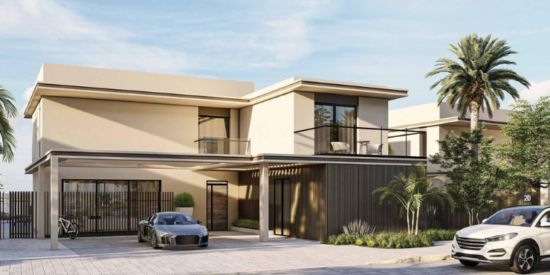 Falcon Island community surrounded by lush greenery and the Arabian Sea