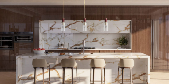 Mr. C Residences Downtown kitchen with high-end finishes. 