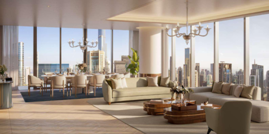 Mr. C Residences Downtown spacious living room with views. 