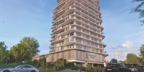 The Boulevard by Prestige One luxury apartment exterior view in Dubai Land Residence Complex.