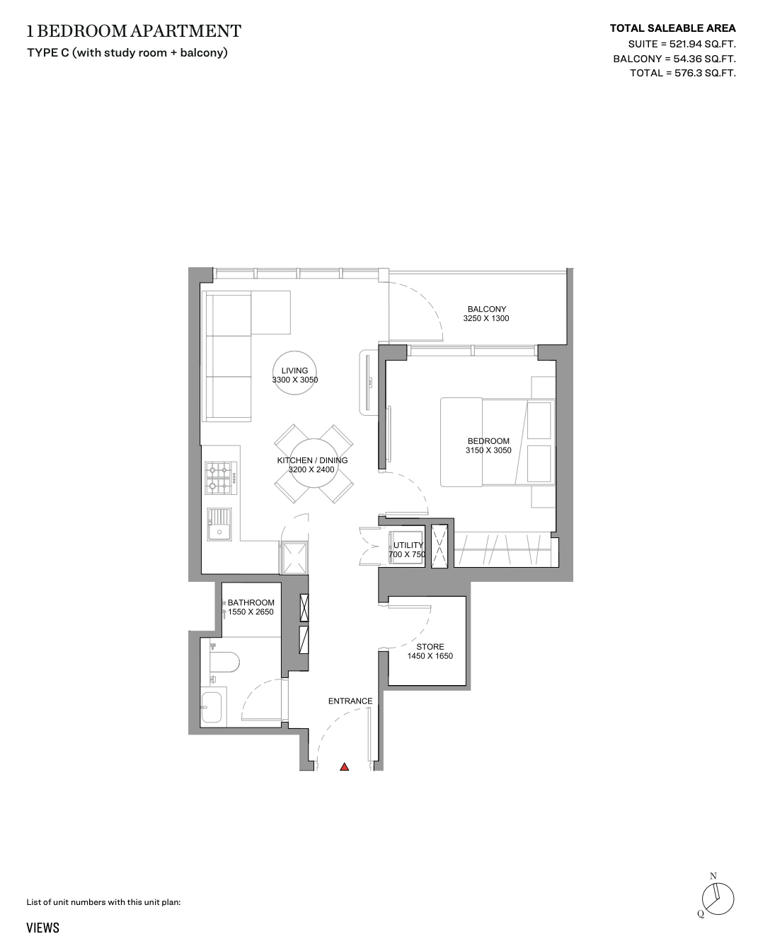 Type C (With Study Room + Balcony)