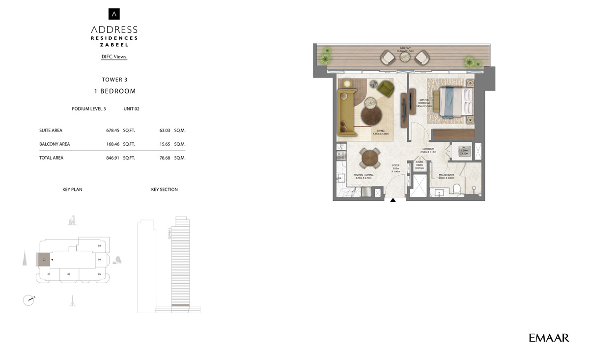 Unit 2, Podium Level 3 - Tower 3 - 1BR ( A6 )