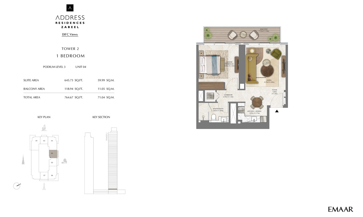 Unit 2, Podium Level 1 - Tower 2 - 1BR (03 )