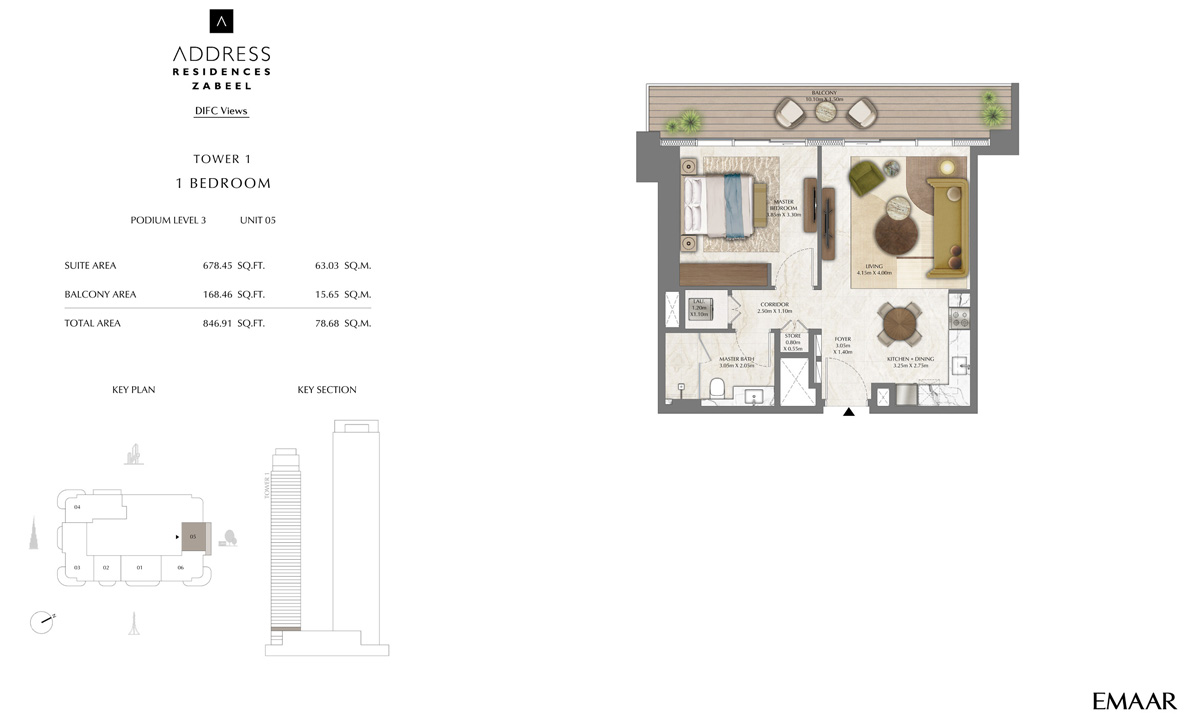 Unit 5, Podium Level 3 - Tower 1 - 1BR ( 12 )