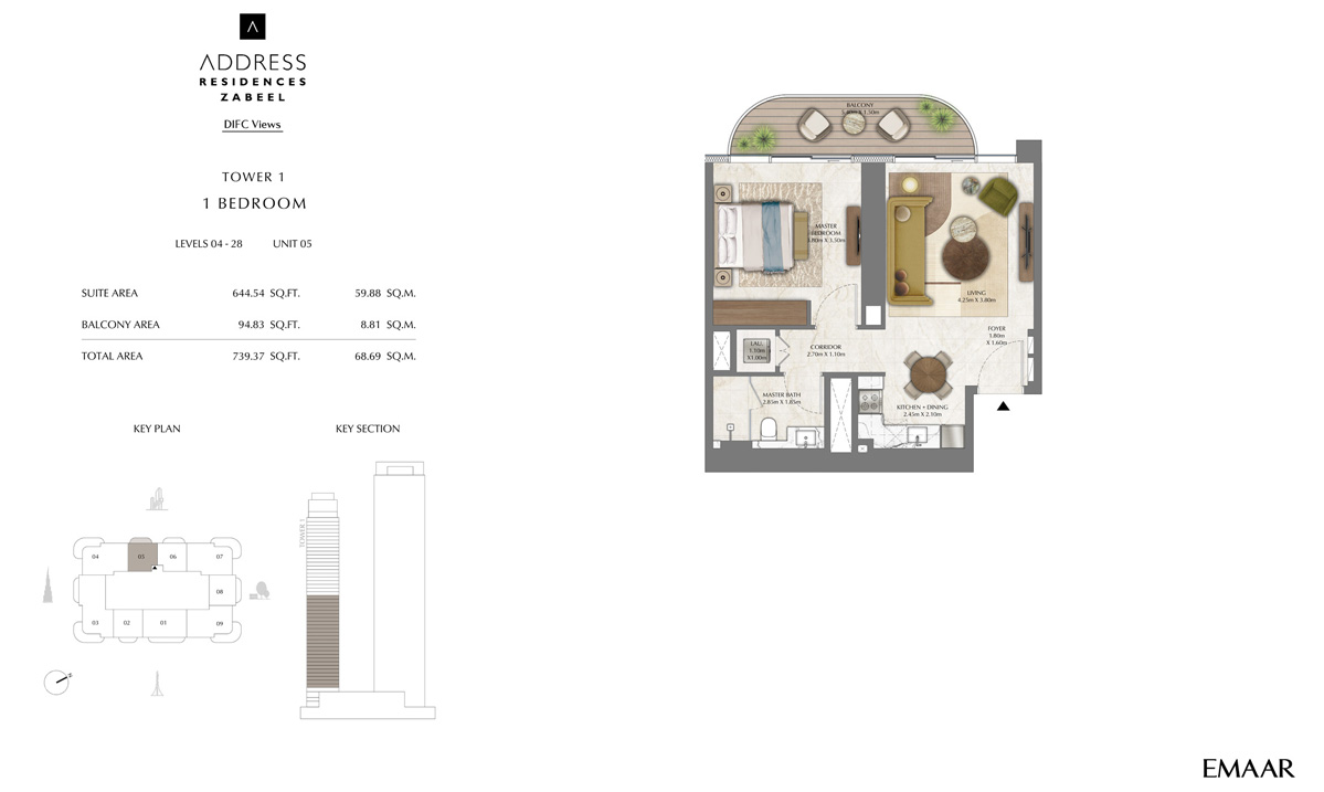 Unit 6, Level 4-28 - Tower 1 - 1BR ( 14 )
