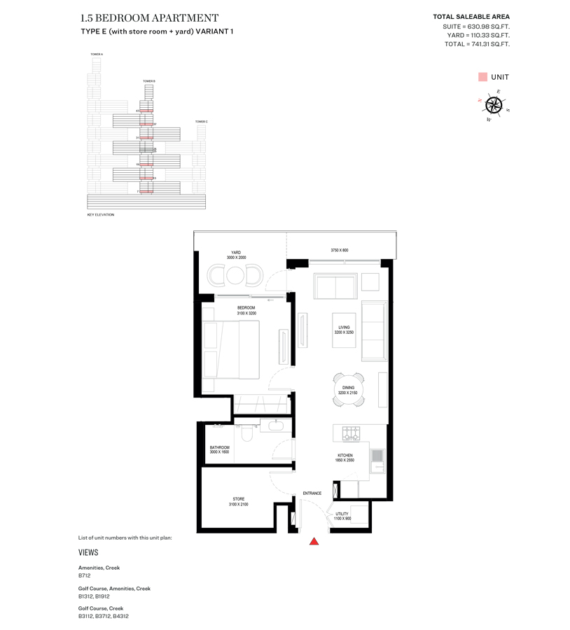 Type E Variant 1-Tower B-1.5BED