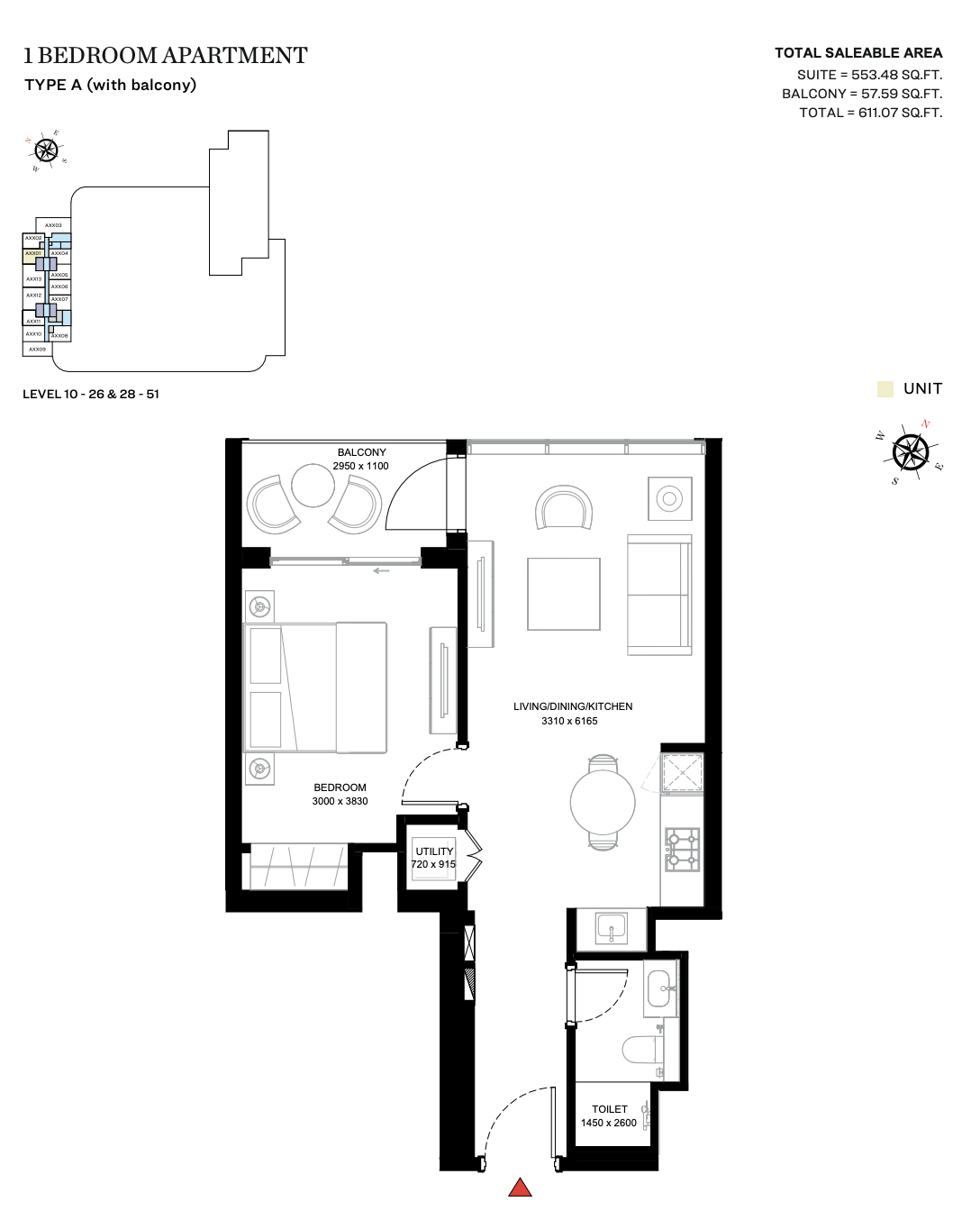 Type A (With Balcony) - Tower A - 1BR