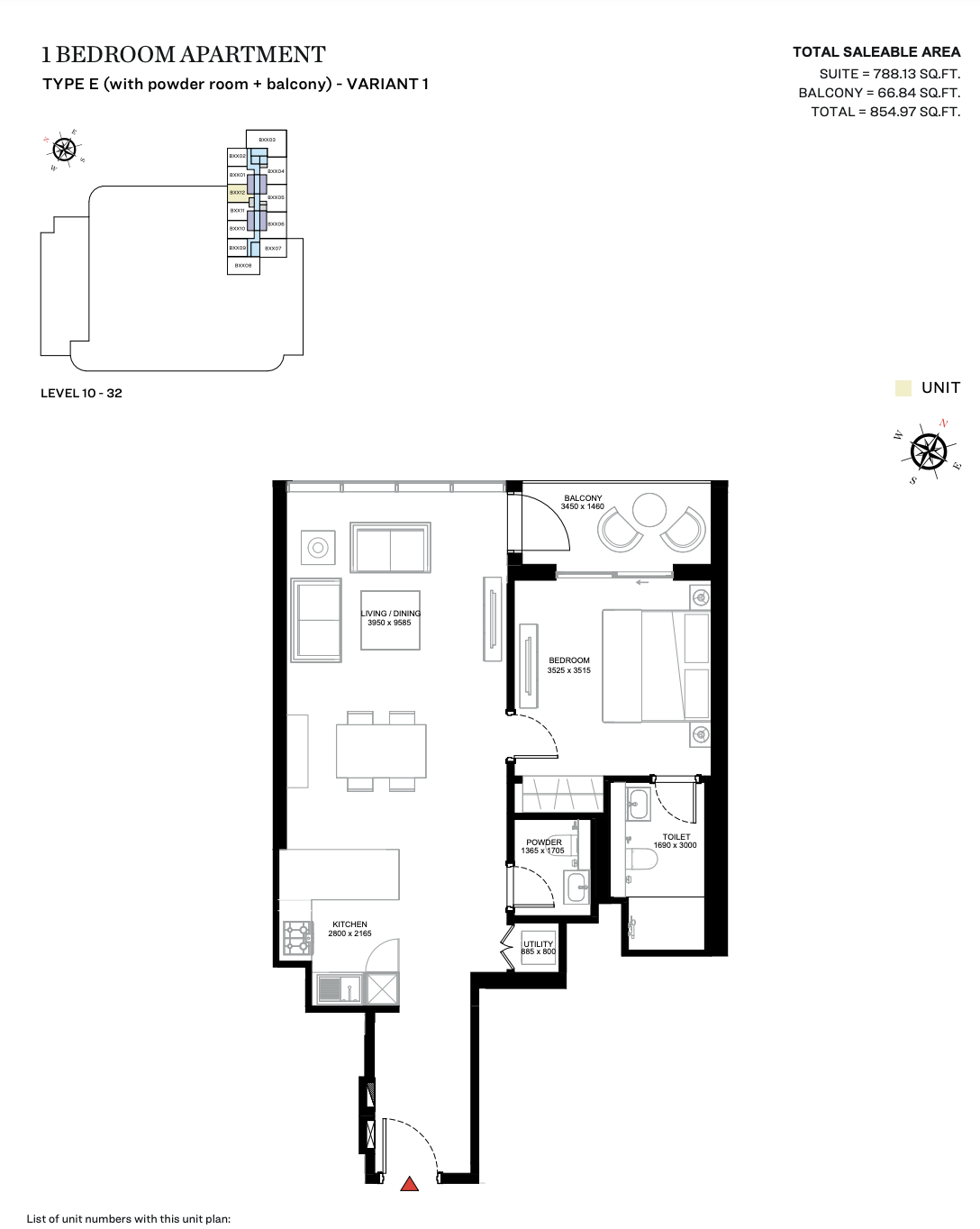 Type E (With Powder Room + Balcony) - Variant 1 - Tower B - 1BR