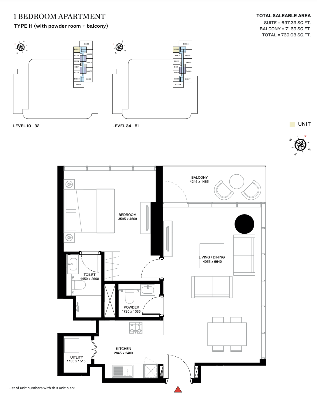 Type H (With Powder Room + Balcony) - Tower B - 1BR